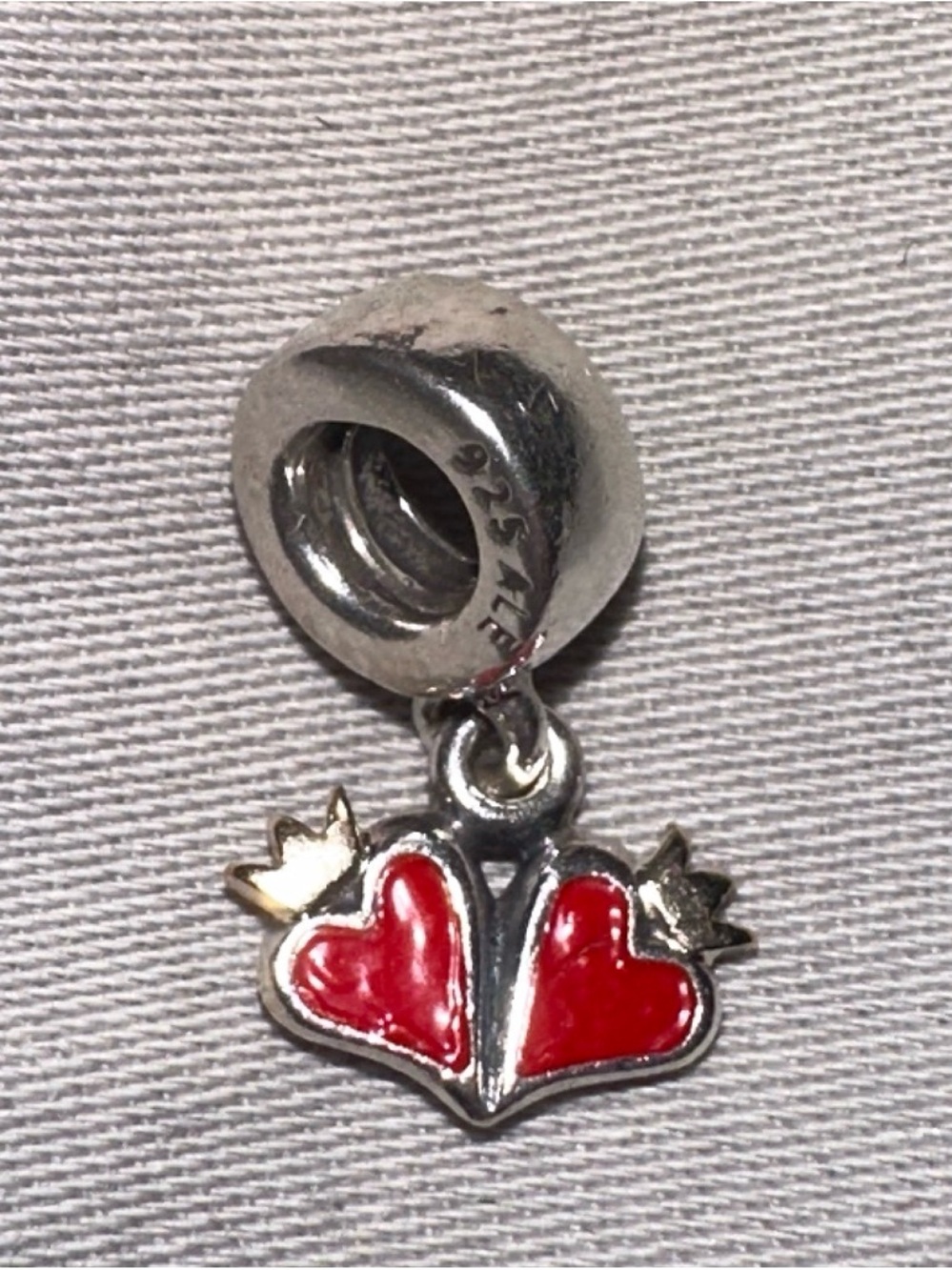 Pandora Original - First Edition Silver Red Heart Crown Dangle Charm
